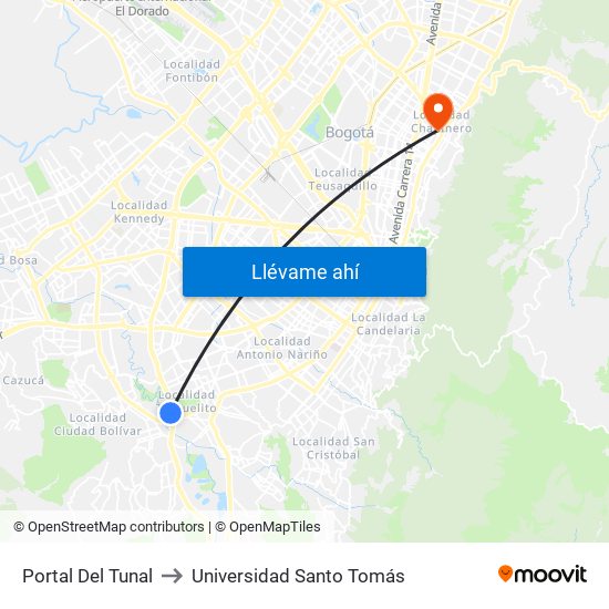 Portal Del Tunal to Universidad Santo Tomás map