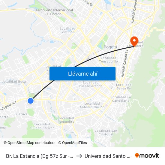 Br. La Estancia (Dg 57z Sur - Kr 74g) to Universidad Santo Tomás map