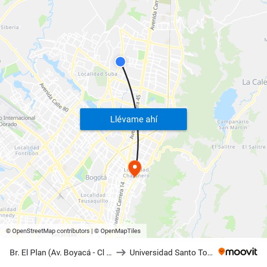 Br. El Plan (Av. Boyacá - Cl 147) to Universidad Santo Tomás map