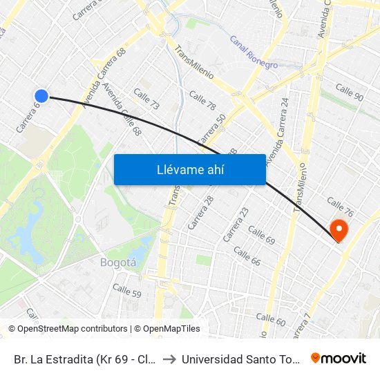 Br. La Estradita (Kr 69 - Cl 65) to Universidad Santo Tomás map