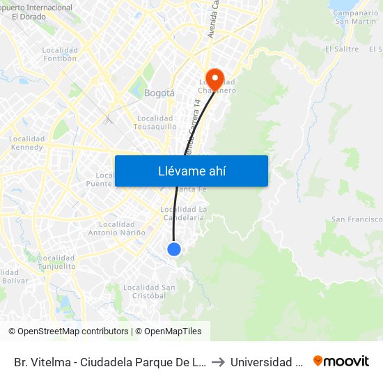 Br. Vitelma - Ciudadela Parque De La Roca (Cl 3 Sur - Kr 4a Este) to Universidad Santo Tomás map