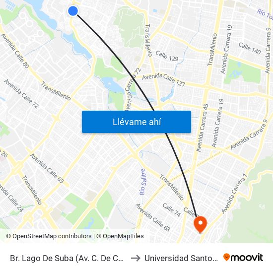 Br. Lago De Suba (Av. C. De Cali - Cl 130) to Universidad Santo Tomás map