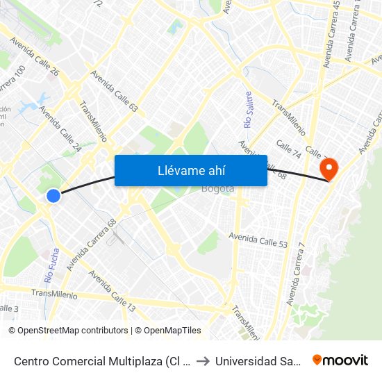 Centro Comercial Multiplaza (Cl 19a - Av. Boyacá) to Universidad Santo Tomás map