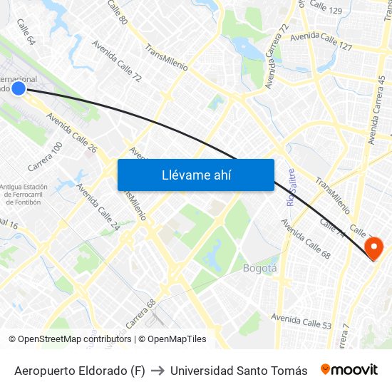 Aeropuerto Eldorado (F) to Universidad Santo Tomás map