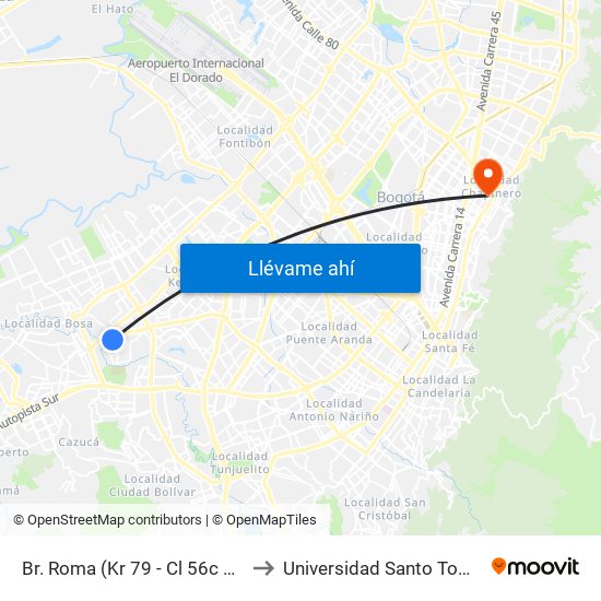 Br. Roma (Kr 79 - Cl 56c Sur) to Universidad Santo Tomás map