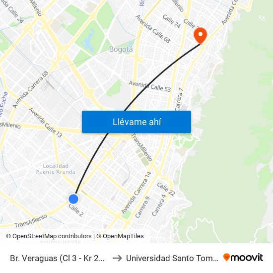 Br. Veraguas (Cl 3 - Kr 29a) to Universidad Santo Tomás map