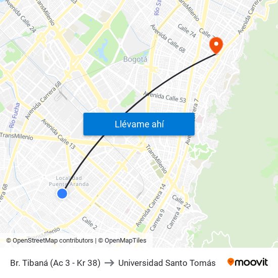 Br. Tibaná (Ac 3 - Kr 38) to Universidad Santo Tomás map