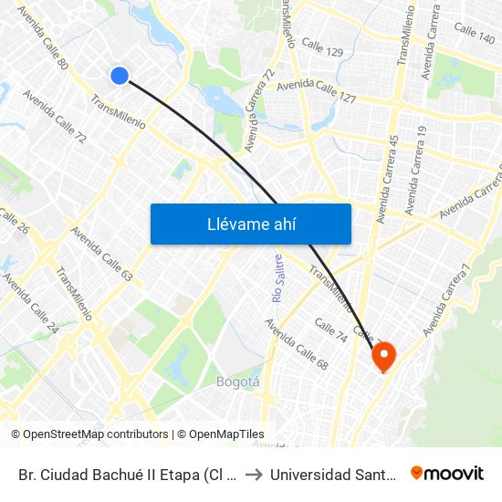 Br. Ciudad Bachué II Etapa (Cl 83 - Kr 95d) to Universidad Santo Tomás map