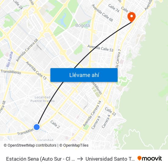 Estación Sena (Auto Sur - Cl 12 Sur) to Universidad Santo Tomás map