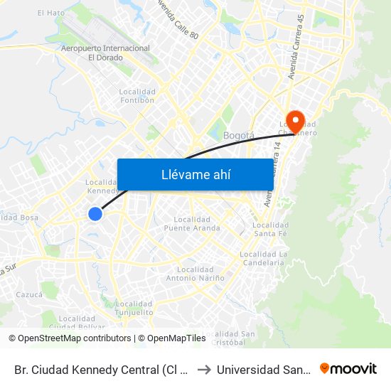 Br. Ciudad Kennedy Central (Cl 40 Sur - Kr 77a) to Universidad Santo Tomás map