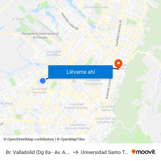 Br. Valladolid (Dg 8a - Av. A. Mejía) to Universidad Santo Tomás map