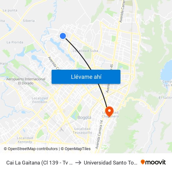 Cai La Gaitana (Cl 139 - Tv 127) to Universidad Santo Tomás map