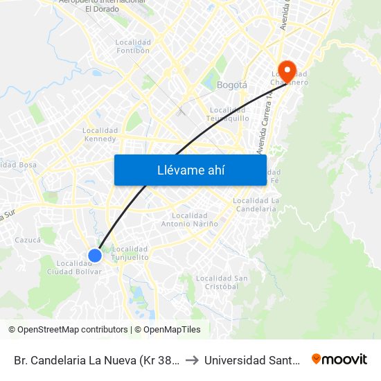 Br. Candelaria La Nueva (Kr 38 - Cl 62 Sur) to Universidad Santo Tomás map