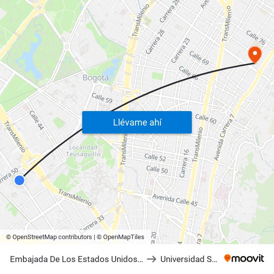 Embajada De Los Estados Unidos (Av. Esperanza - Kr 48) to Universidad Santo Tomás map