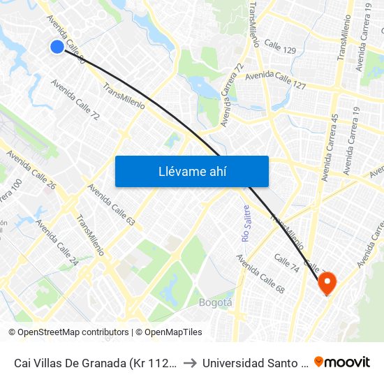 Cai Villas De Granada (Kr 112a - Cl 77c) to Universidad Santo Tomás map