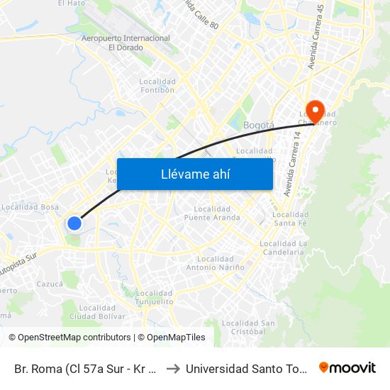 Br. Roma (Cl 57a Sur - Kr 78f) to Universidad Santo Tomás map