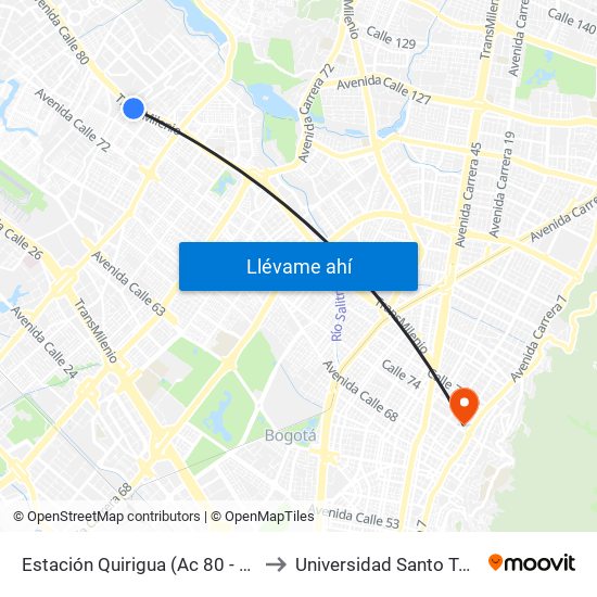 Estación Quirigua (Ac 80 - Kr 94) to Universidad Santo Tomás map