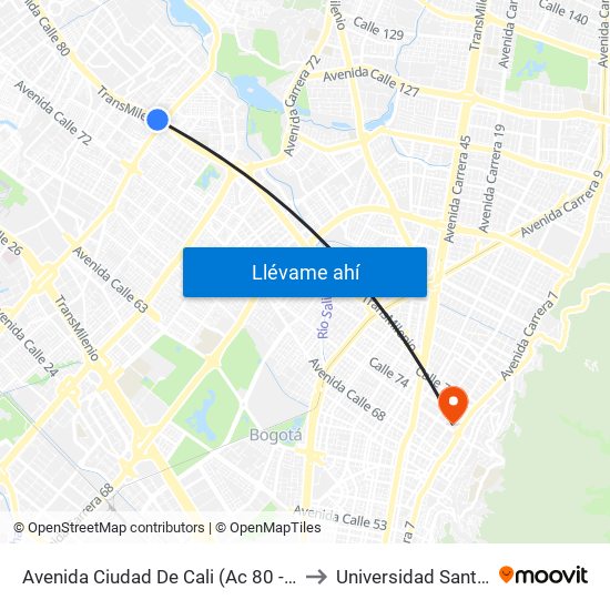 Avenida Ciudad De Cali (Ac 80 - Av. C. De Cali) to Universidad Santo Tomás map