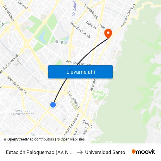 Estación Paloquemao (Av. NQS - Cl 17a) to Universidad Santo Tomás map