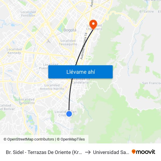 Br. Sidel - Terrazas De Oriente (Kr 9b Este - Cl 32b Sur) to Universidad Santo Tomás map