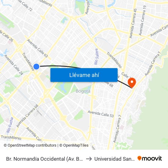 Br. Normandía Occidental (Av. Boyacá - Cl 48) (A) to Universidad Santo Tomás map