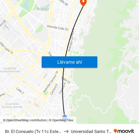 Br. El Consuelo (Tv 11c Este - Cl 1c) to Universidad Santo Tomás map