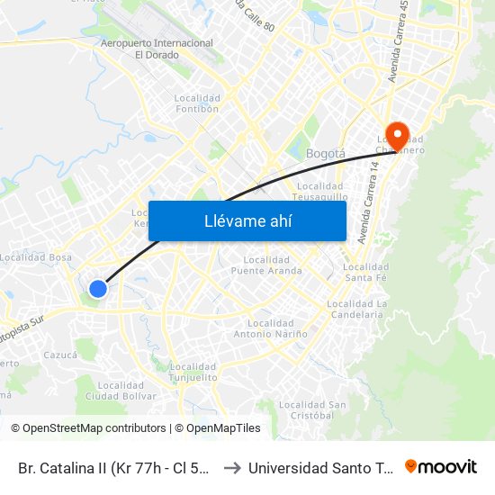 Br. Catalina II (Kr 77h - Cl 54d Sur) to Universidad Santo Tomás map