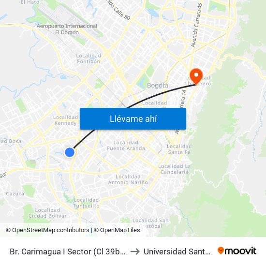Br. Carimagua I Sector (Cl 39b Sur - Kr 72i) to Universidad Santo Tomás map