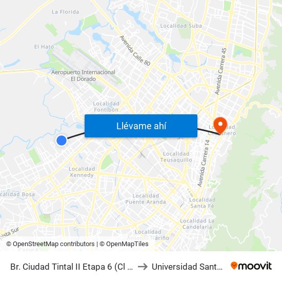 Br. Ciudad Tintal II Etapa 6 (Cl 6a - Kr 93d) to Universidad Santo Tomás map