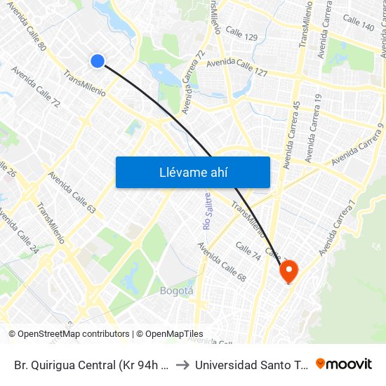 Br. Quirigua Central (Kr 94h - Cl 84) to Universidad Santo Tomás map