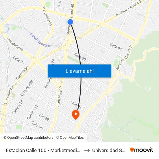 Estación Calle 100 - Marketmedios (Auto Norte - Cl 95) to Universidad Santo Tomás map
