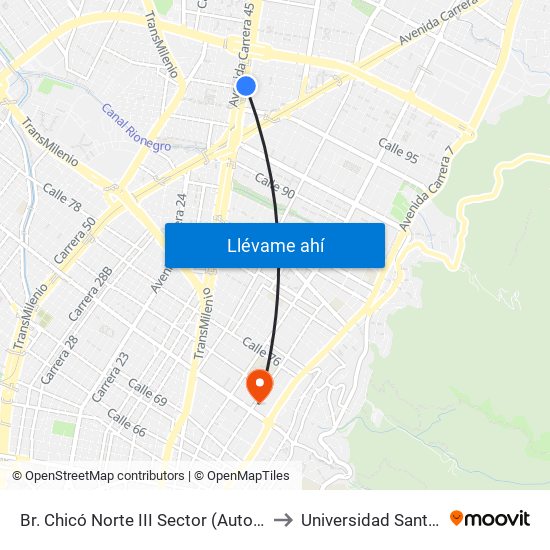 Br. Chicó Norte III Sector (Auto Norte - Cl 95) to Universidad Santo Tomás map