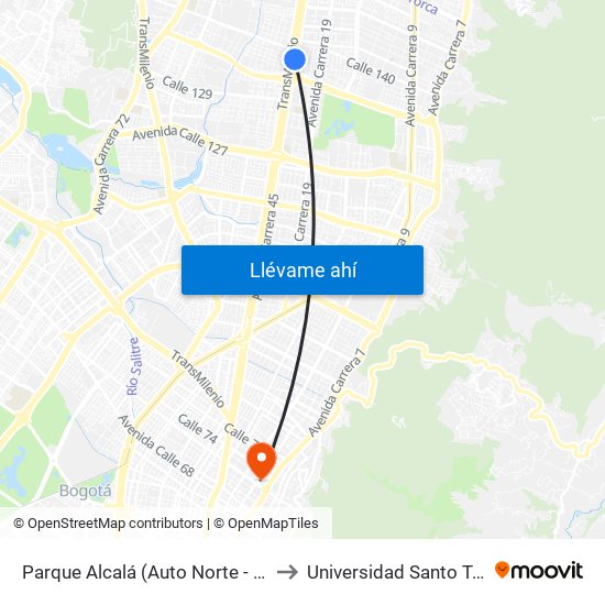 Parque Alcalá (Auto Norte - Cl 136) to Universidad Santo Tomás map