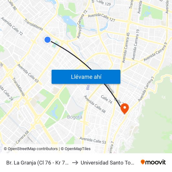 Br. La Granja (Cl 76 - Kr 78a) to Universidad Santo Tomás map