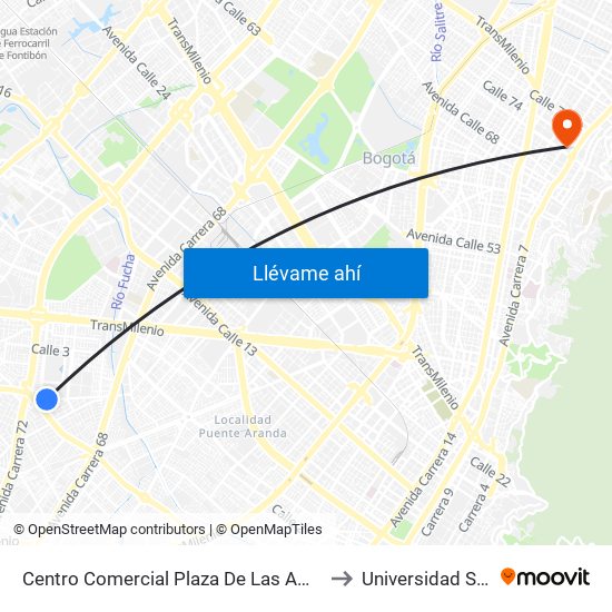 Centro Comercial Plaza De Las Américas (Cl 8 Sur - Kr 71a) to Universidad Santo Tomás map