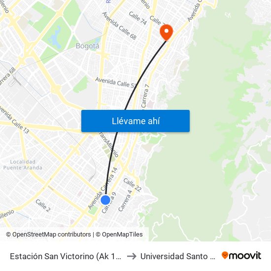 Estación San Victorino (Ak 10 - Cl 12) to Universidad Santo Tomás map