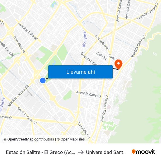 Estación Salitre - El Greco (Ac 26 - Ak 68) to Universidad Santo Tomás map