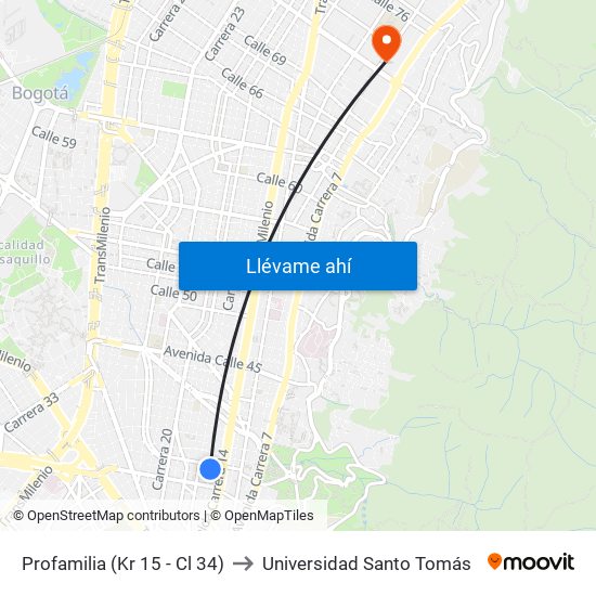Profamilia (Kr 15 - Cl 34) to Universidad Santo Tomás map