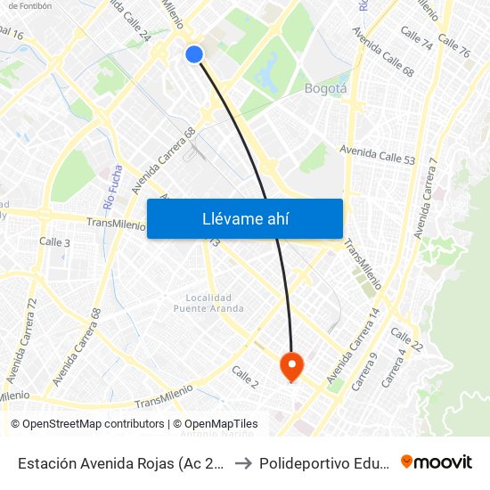 Estación Avenida Rojas (Ac 26 - Kr 69d Bis) (B) to Polideportivo Eduardo Santos map