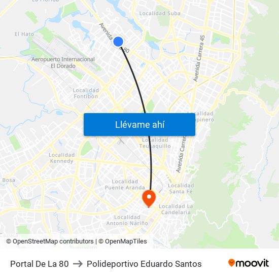 Portal De La 80 to Polideportivo Eduardo Santos map