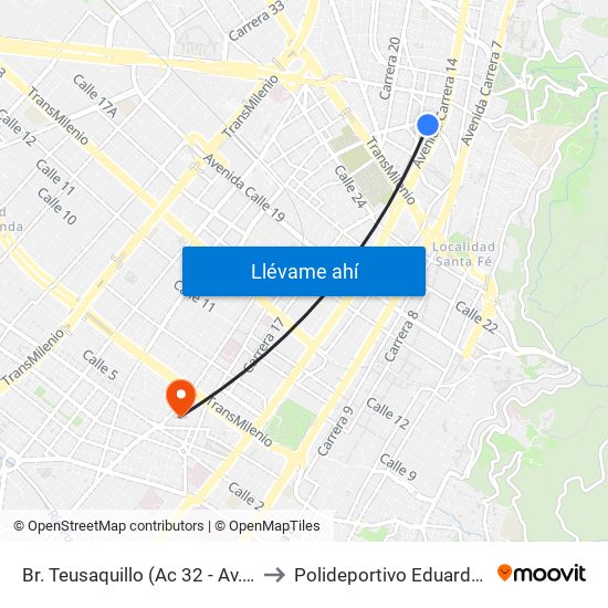 Br. Teusaquillo (Ac 32 - Av. Caracas) to Polideportivo Eduardo Santos map