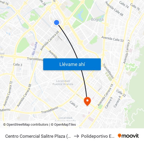 Centro Comercial Salitre Plaza (Av. La Esperanza - Kr 68b) to Polideportivo Eduardo Santos map