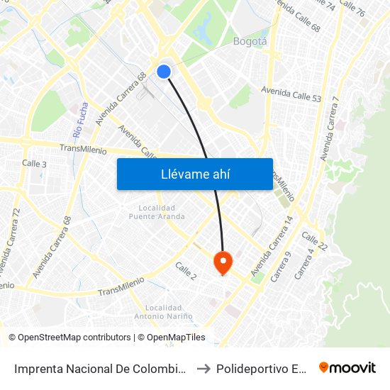 Imprenta Nacional De Colombia (Av. Esperanza - Kr 66) to Polideportivo Eduardo Santos map