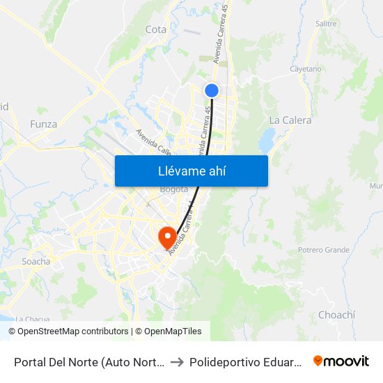 Portal Del Norte (Auto Norte - Cl 174a) to Polideportivo Eduardo Santos map