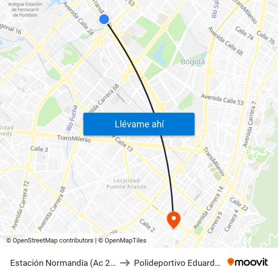 Estación Normandía (Ac 26 - Kr 74) to Polideportivo Eduardo Santos map