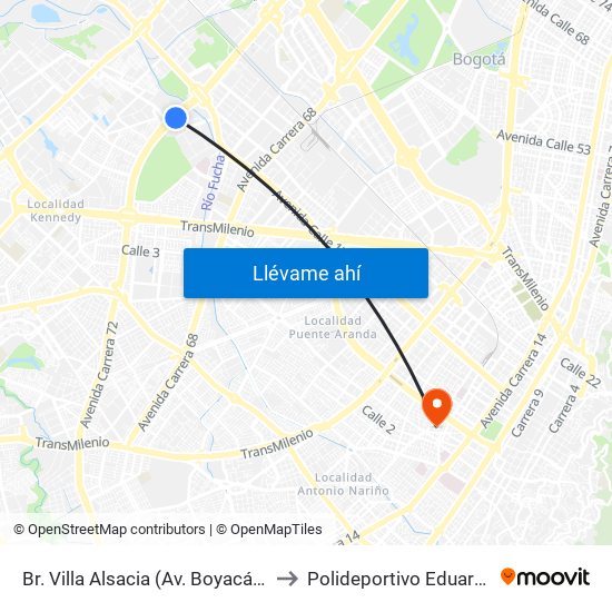 Br. Villa Alsacia (Av. Boyacá - Cl 12a) (A) to Polideportivo Eduardo Santos map