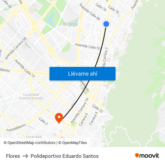 Flores to Polideportivo Eduardo Santos map