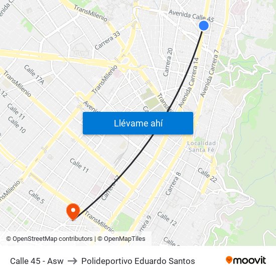 Calle 45 - Asw to Polideportivo Eduardo Santos map