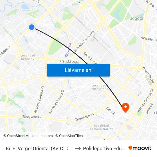 Br. El Vergel Oriental (Av. C. De Cali - Cl 10b) (A) to Polideportivo Eduardo Santos map