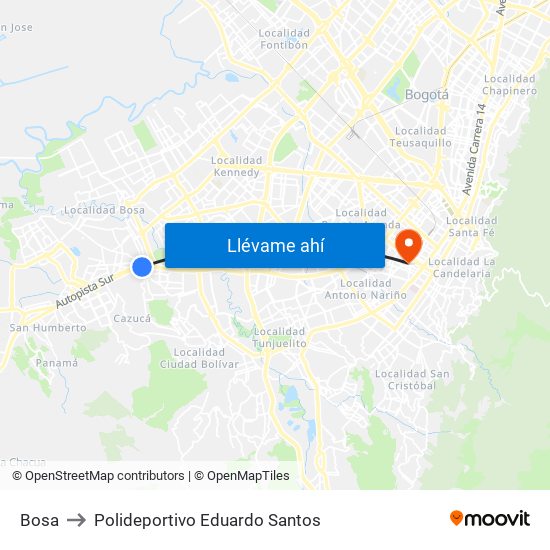 Bosa to Polideportivo Eduardo Santos map